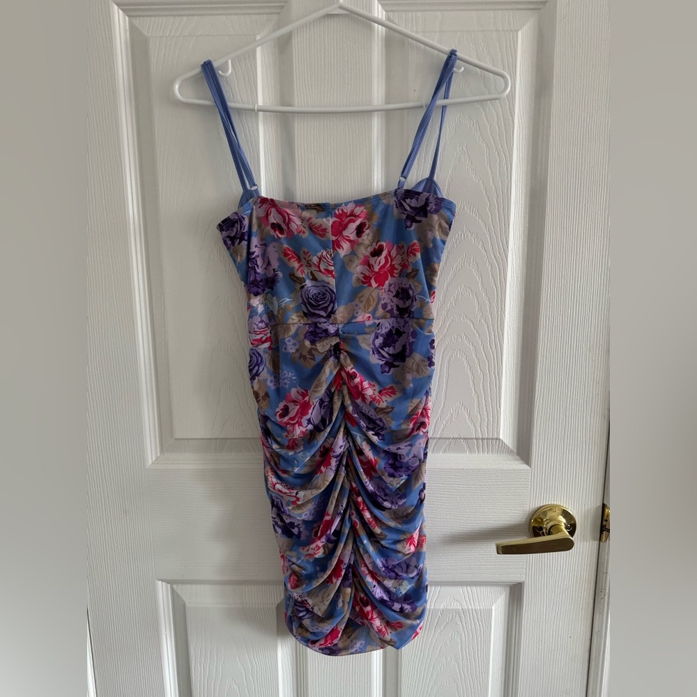 SHEIN PETITE FLORAL PRINT RUCHED SIDE BUSTIER MESH CAMI BODYCON DRESS SIZE S/4 - Picture 7 of 7